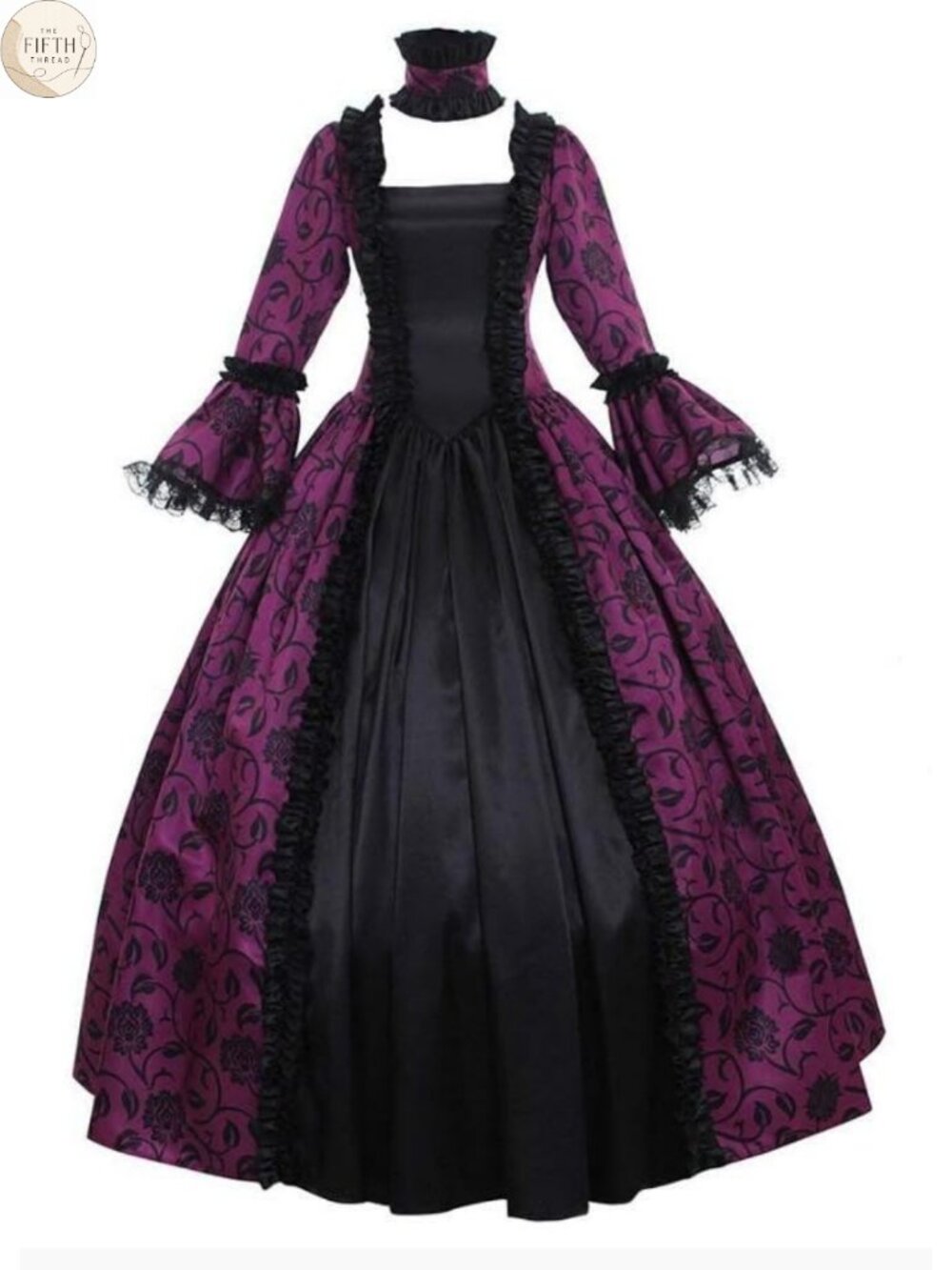 Victorian Rococo Dress Satin Ruffles Long Sleeve Costume Formal